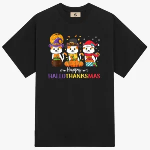 Cats Happy HalloThanksMas T-Shirt